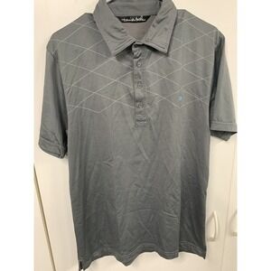 Travis Mathew Golf Polo Shirt‎ M Men Gray Poly Cotton Embroidered Diamond
